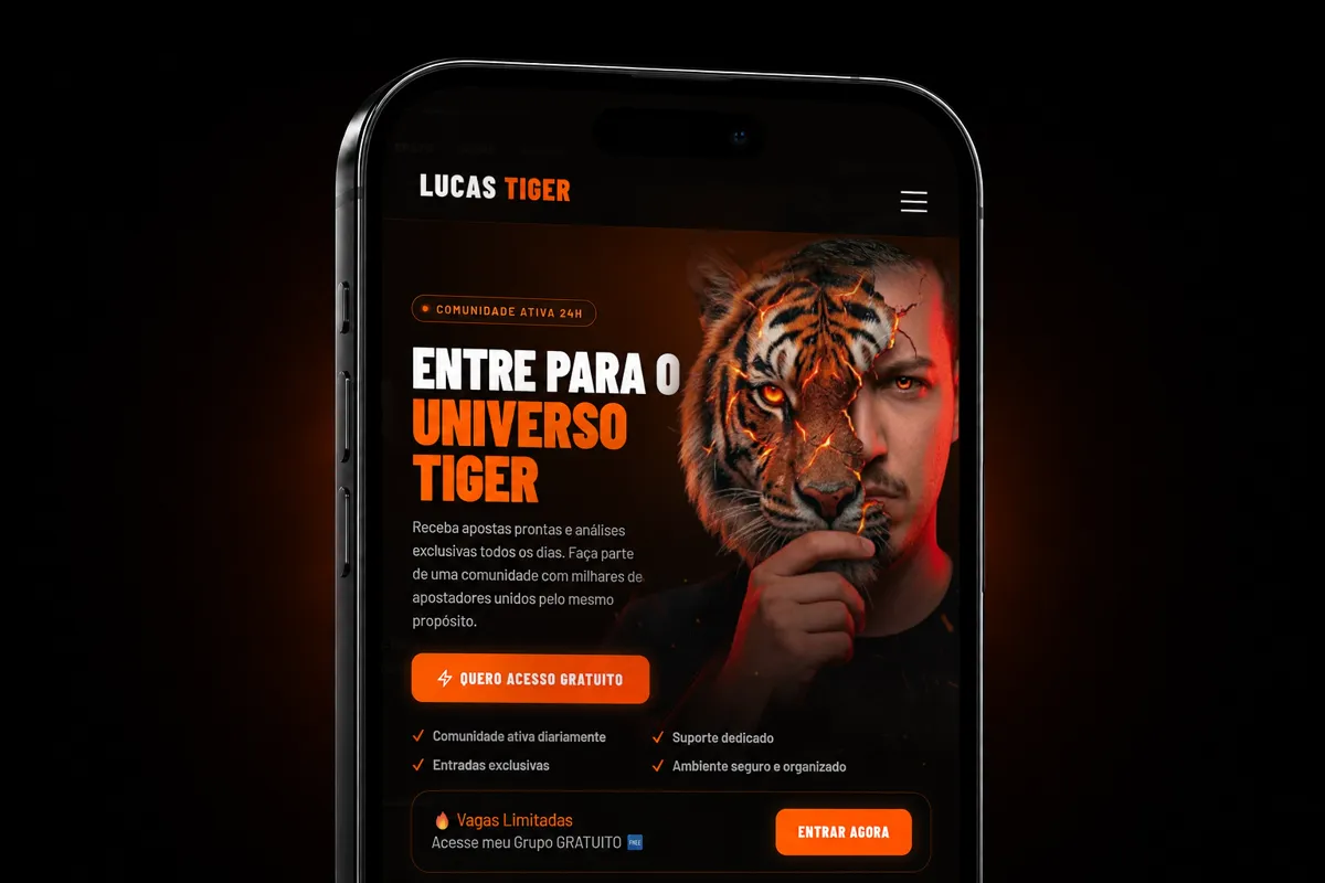Landing page de Lucas Tiger em um celular